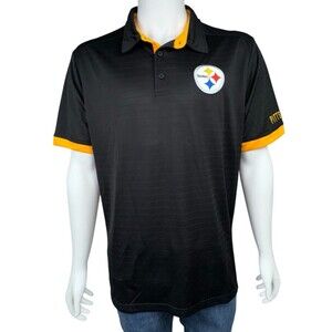 Pittsburgh Steelers NFL Team Apparel Embroidered Black & Gold Polo Shirt X-Large